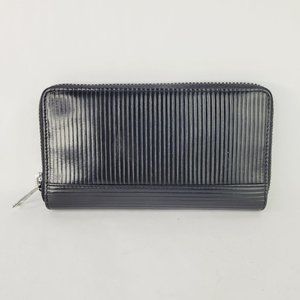 All Saints HEIDY Black Striped Textured Ribbed Leather Wallet Zip Around